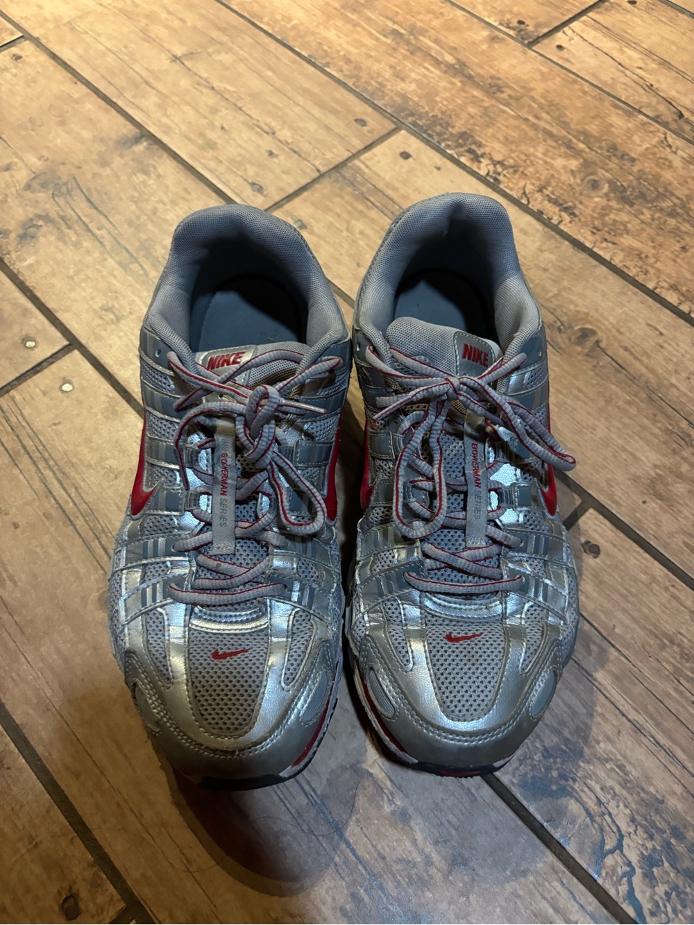 Nike Silver and Red Men’s Athletic Running Shoes